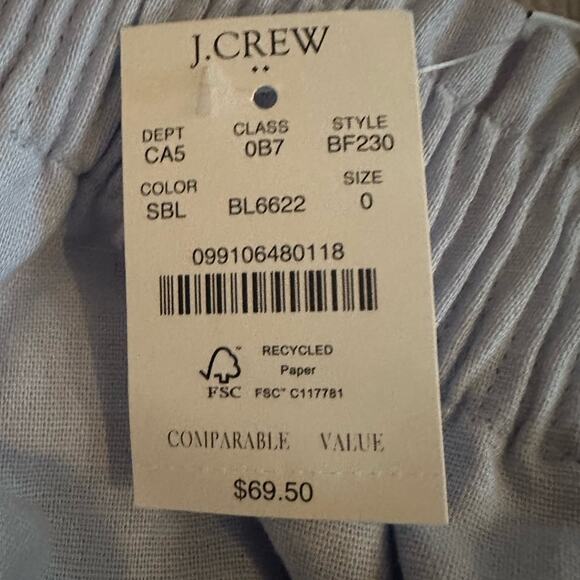 J Crew Blue Linen Cotton City Mini Skirt Paperbag Stretch Waist Size 0 NWT BF230 - Picture 9 of 15